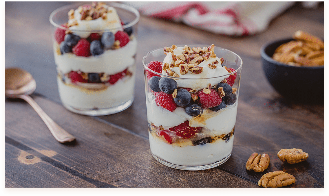 <b> Yogurt Parfait - $5.00 </b> Layers of creamy yogurt, fresh fruit, and granola. 